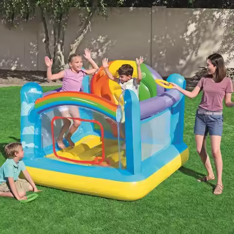 Inflatable Bouncer Toddler Bounce House for Birthday Party Rainbow Jumping Castle Bouncer Playhouse