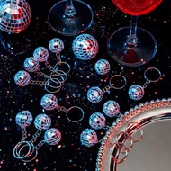 50Pcs Mini Disco Ball KeychainSilver Mirror Disco Ball Bulk Keyring Partys Favors for 70s 80s Disco 