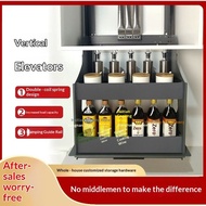 Vertical Pull-Down Cabinet Elevator Basket | 2-Tier Soft-Close Seasoning Rack with Hydraulic Buffer 