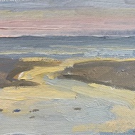 Sunset beach, oil painting, 6x4 in (15x10 cm), oil on canvas on cardboard