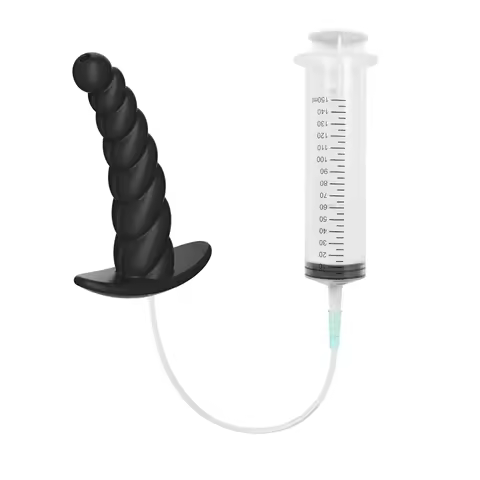 Hollow Anal Plug with Syringe Silicone Buttplug Anus Dilation Shower Enema for Vaginal Anal Cleaner 