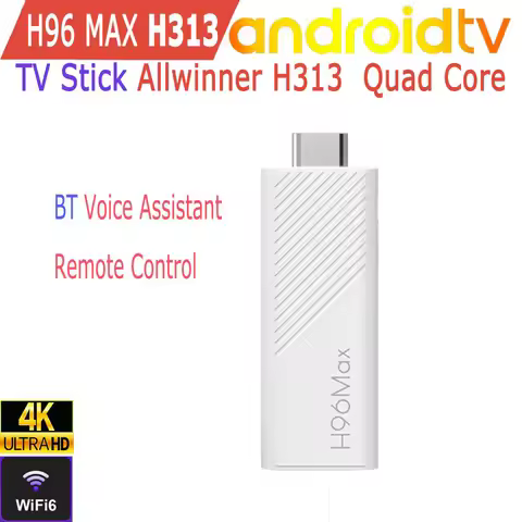 Android TV Stick Allwinner H313 Quad Core 4K Wifi6 BT Voice Assistant Remote Control Media Player Sm