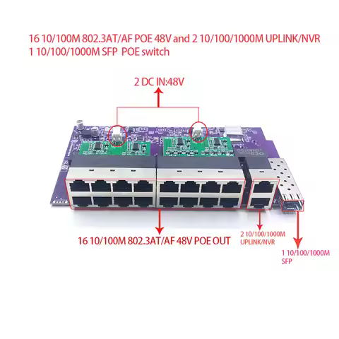 16port 100M 802.3AT/AF POE 48V With 2port 1000M UPLINK/NVR and 1port 1000M SFP switch module