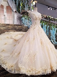 PROMO / TERMURAH 1707013 Cream Gold EKor Gaun Pengantin Wedding Gown