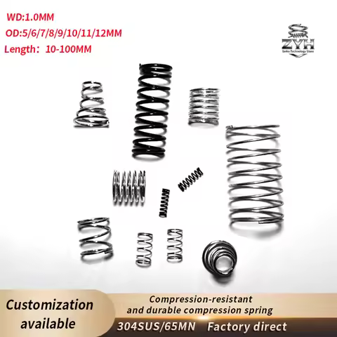 10pcs high elasticity compression spring 304SUS/65MN WD1.0mm OD5-12mm Length10-100mm shock-absorbing