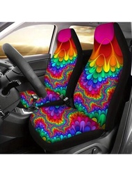2入組彩虹染色通用汽車座椅套，僅適用於前座，桶形座椅保護套適用於汽車、SUV、轎車或貨車