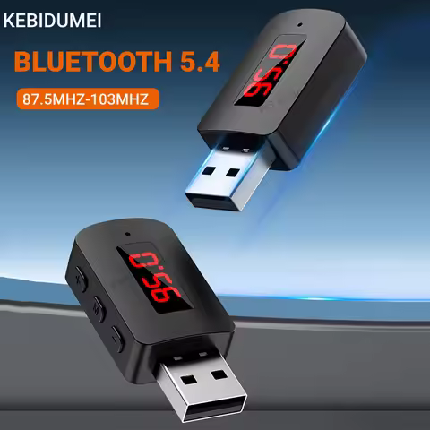 Car Bluetooth 5.4 FM Transmitter USB Wireless Audio Adapter With Mic Handsfree Call Car Kit Auto LED