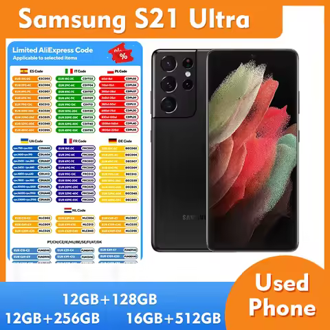 Samsung Galaxy S21 Ultra 5G SmartPhone 128GB/256GB/512GB ROM 12GB/16GB RAM 108MP used Phone