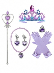 1套兒童美人魚公主cosplay服裝道具,包括紫色海洋風風格王冠和棒裝飾,馬卡龍色項鍊套裝,適合生日派對或舞蹈表演