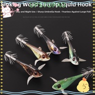 UPSTOPAO Eging Bait Lure, 55mm Length Wood Material Squid Jig Lure, Artificial Sinking Type Luminous