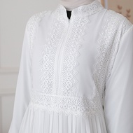 Agnes Hijab - Fujhy Dress Gamis Putih Baju Lebaran 2025 Dress Muslim Wanita Haji Umroh Abaya 840