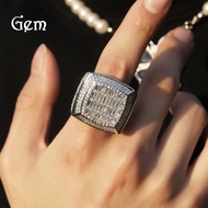 New Retro Square Diamond-Studded Hip-Hop Ring Male Unique Domineering Index Finger Ring Niche Hip-Ho