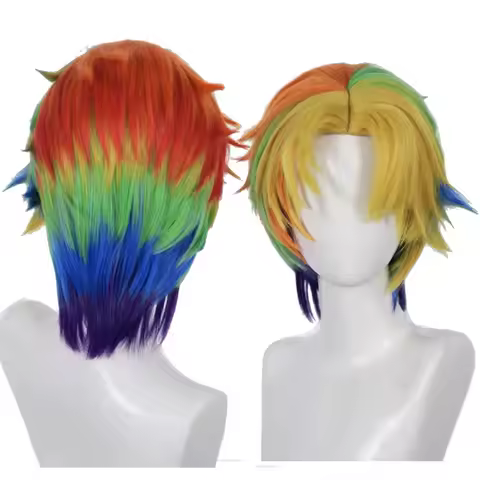 Men Rainbow Dash Pony Friends Cosplay Colorful Blonde Blue Red Orange Green Hair Wig