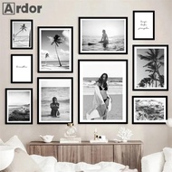 Poster lukisan kanvas pokok kelapa hitam putih di pantai seni dinding gambar moden menghiasi bilik t