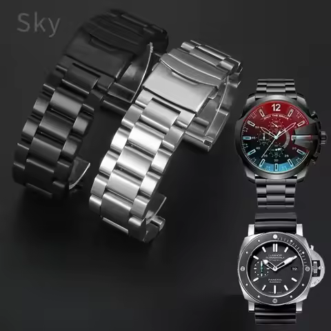 24 22 26mm Double Press Buckle Accessories for Panerai Diesel Luminox Solid Thickened Steel Black Me