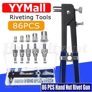 86 ชิ้นแทรกชุดเครื่องมือมือคู่มือดึงตอกหมุดน็อตหมุดG UnเกลียวM3/M4/M5/M6/M8 ชุด。เครื่องตอกหมุดด้วยมื