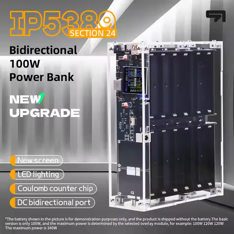 IP5389 340W DIY Power Bank case 1.54inch IPS Screen 24 Cell 21700 18650 No Welding No Battery 100W 1