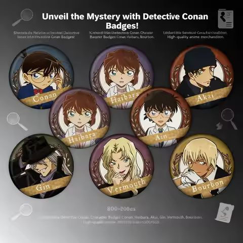 Anime Detective Conan Badges Set Featuring Ai Haibara Shuichi Akai Rei Furuya Gin Metal Pins Collect