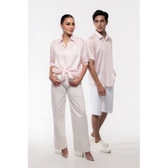 Rizman Ruzaini RR BASIC Roma Monogram Satin Shirt in Peach