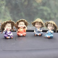 store 4pcs/set Cute Resin Straw Hat Little Monk Kung Fu Boy Craft Buddha Statue Doll Figurines Decor