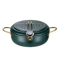 Deep frying pan304Stainless Steel Deep Fryer gold Green Tempura Japanese Household Thermometer Deep 