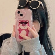 Casing for iPhone 7plus 8plus 6plus 11 12Pro 13 7/8g 14 13Promax xs max xr 11Pro max Pink cute strawberry bear cream pattern drop-proof transparent case