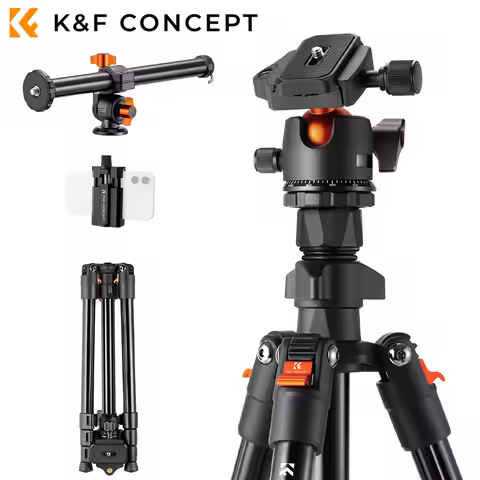 K&F Concept Travel Outdoor Tripods Lightweight DSLR 76.7 inch/195CM Tripods Removable Extension Boom