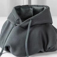 Iron Gray 600g Heavy Solid Color Fleece Lining Hooded Sweatshirt Men Warm Loose Silver Fox Fleece Ho