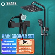 SHARK Shower Set 4 Function Black Square Rain shower head Bathroom Stainless Steel Wall Hand Shower Faucet Double out