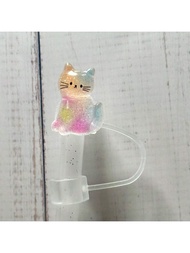 Sparkly Cat Design Straw Topper, Fits 40oz Cups, Waterproof, Cute Glitter Cat Meteor Shower Straw Du