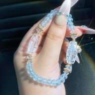 White Crystal Nine-Eyed Dzi Beads+Topaz Design Bracelet |Clear Quartz Nine-Eye Dzi+Topaz Straw|Money