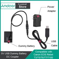 Andoer ACK-E10 5V USB Dummy Bat-tery DC Coupler (Replacement for LP-E10) with Power Adapter Compatible with Canon EOS Rebel T3/T5/T6/T7/T100/Kiss X50/Kiss X70/1100D/1200D/1300D/2000D/4000D US Plug