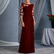 ผู้หญิงชุดราตรีลูกไม้ครึ่งแขนกลมคอเพรียวบางชุดผู้หญิงเป็นทางการ RWS-TH