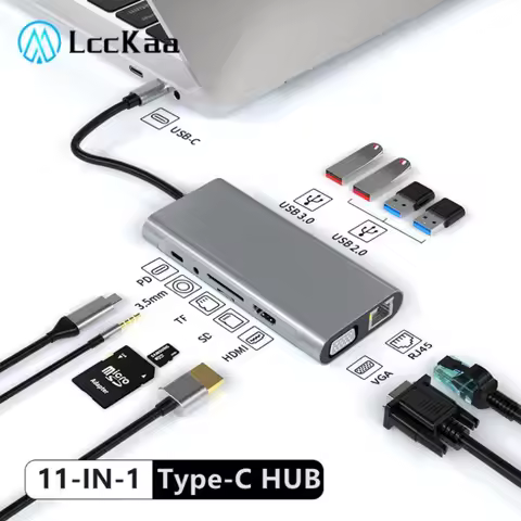 11-In-1 USB C HUB Docking Station 4K Type C to HDMI HUB Adapter USB-C to VGA RJ45 PD 100W USB Hub Fo