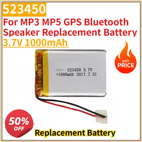 New 523450 1000mAh 3.7V 523450 Rechargeable Battery Li-ion Battery For MP3 MP5 GPS Bluetooth Speaker