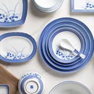 高端日式條紋指印花陶瓷餐具 釉下彩西餐盤飯碗魚盤麵碗湯碗