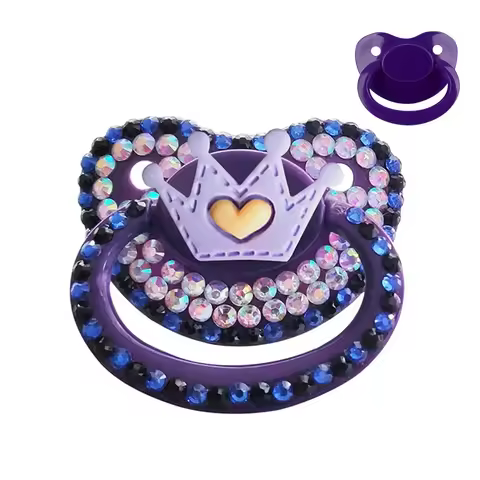 100% Handmake Cute Dark Purple Crown Sleepy Bear Pattern Adult Baby Pacifier Silicone Adult size Pac