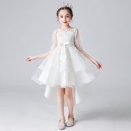 Children Long Wedding Dress Skirt Fluffy Gauze Princess Dress 3-15 Years Old Medium Large Children's