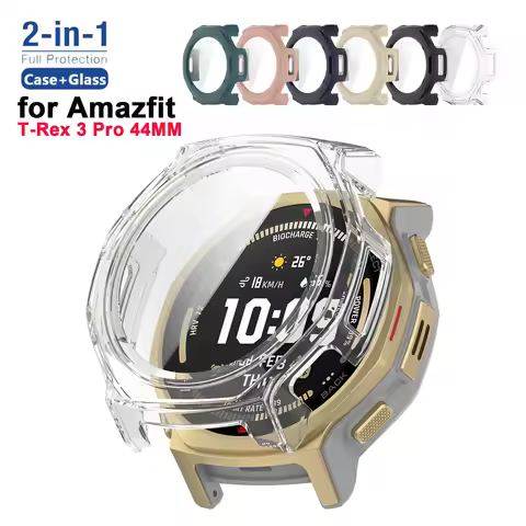 Protective Cover+Glass for Amazfit T-Rex 3 Pro 44MM Smart Watch Screen Protector Bumper for Amazfit 