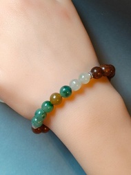 金絲檀木 × 糯冰種綠飄花 × 白翡 × 黃翡 × 紅琉璃珠手串手鍊