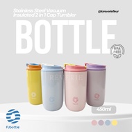 FJBOTTLE - 450ml Stainless Steel Vacuum 2 in 1 Tumbler Drinking Bottle Cap Thermos Bottle SUS 304