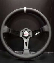 พวงมาลัยแต่ง MOMO หนังแท้ งานสวยมาก  หนังแท้ก้านยก พวงมาลัย momo japan  full speed ยก3นิ้ว รอบวง13.5