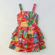 Young Girl's Adjustable Strap Layered Ruffle Hem Printed Mini Skirt, Traditional Retro Pattern, Fash