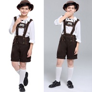 lu 3Pcs Boy Oktoberfest Costume Kid Uniform Lederhosen Shorts with Shirt and Hat for Halloween Party