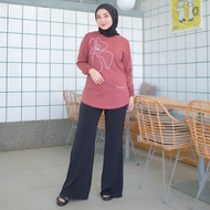 Kaosinn - Atasan Kaos Wanita Nameera Original | Motif Bunga Atas | Lengan Panjang Wudhu Friendly | B