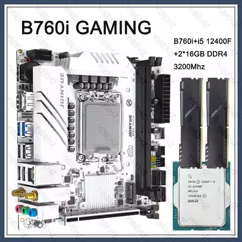 JGINYUE B760i Itx GAMING Motherboard Set With I5 12400F LGA1700 2*16GB DDR4 Support 2*NVME M.2 4*SAT