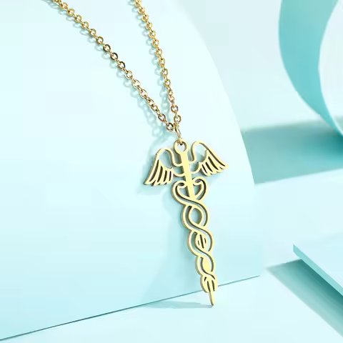Kinitial exquisite stainless steel Caduceus Pendant of Health Necklace of God Hermes jewelry Christm