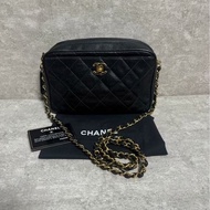 正品 Chanel vintage 黑金荔枝皮相機包