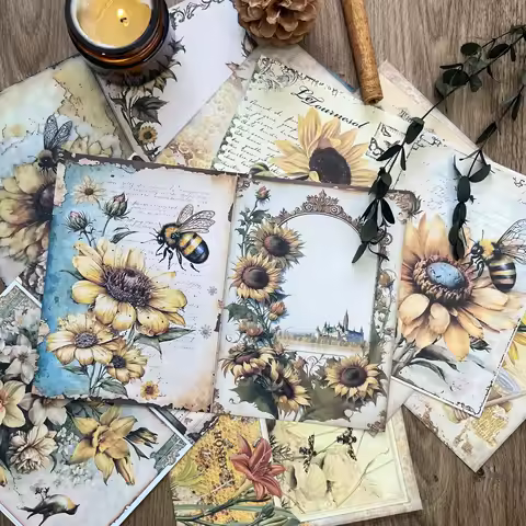 16sheets A5(8.26*5.7in)Bee Theme Writable Scrapbook Paper,Handmade Greeting Cards,Perfect for DIY Gi