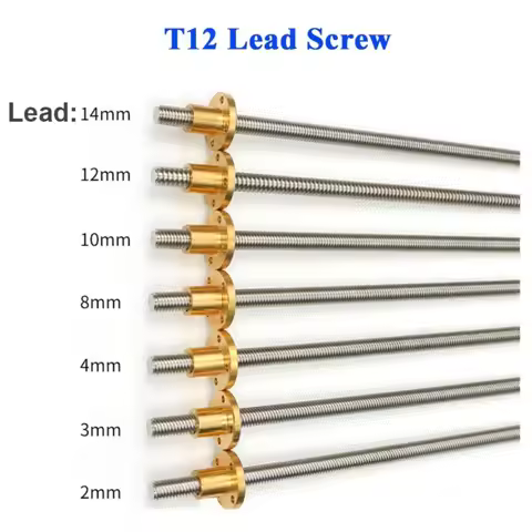 T12 Lead Screw Thread 12mm Picth 2mm 4mm 8mm 10mm 12mm 14mm Length 100mm to 1000mm with Brass Nut CN